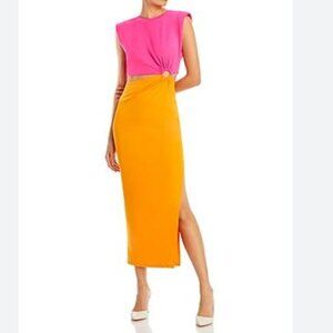 Fore Hot Pink & Orange/Apricot Cut out Midi Dress - Color Block (Size S)